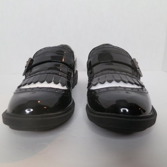 Women’s Rocket Dog Horace 8M Black White Patent Leather Oxford w Buckle - Picture 3 of 14